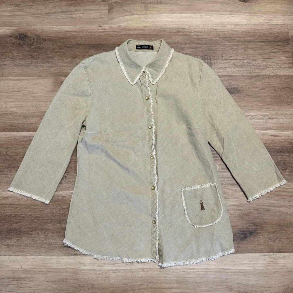 Cop Copine Cottage Artisan Linen Blend Jacket Raw Hem Womens Sz 40 Biege